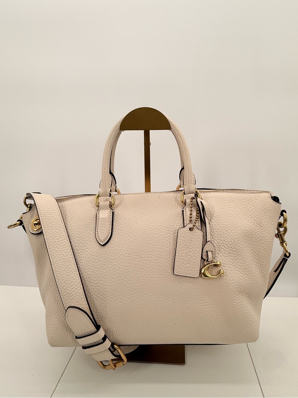COACH Cara Satchel Soft Pebble Leather Crossbody Bag Chalk Ivory CE741